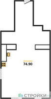 Планировка однокомнатной(квартира) площадью 74.9 квадратных метров в “ЖК Лайм”
