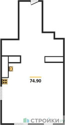 Планировка однокомнатной(квартира) площадью 74.9 квадратных метров в ЖК “ЖК Лайм”