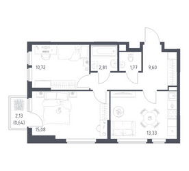 Планировка двухкомнатной(квартира) площадью 53.95 квадратных метров в ЖК “ЖК Остафьево”