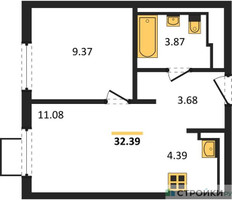 Планировка однокомнатной(квартира) площадью 32.39 квадратных метров в “ЖК Горки Парк”