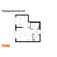 Планировка однокомнатной(квартира) площадью 36.3 квадратных метров в “ЖК Середневский лес”