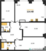 Планировка трехкомнатной(квартира) площадью 114.4 квадратных метров в “ЖК Very (Вери)”