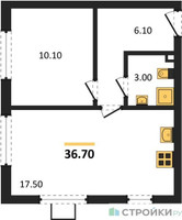 Планировка однокомнатной(квартира) площадью 36.7 квадратных метров в “ЖК Лучи-2”