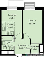 Планировка однокомнатной(квартира) площадью 33.9 квадратных метров в “ЖК Новоград Павлино”