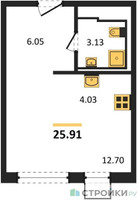 Планировка студии(квартира) площадью 25.91 квадратных метров в “ЖК Новое Внуково”