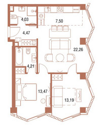 Планировка двухкомнатной(квартира) площадью 69.7 квадратных метров в ЖК “ЖК Симфония 34”