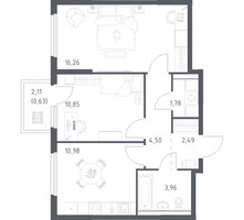Планировка двухкомнатной(квартира) площадью 51.45 квадратных метров в “ЖК Пригород Лесное”