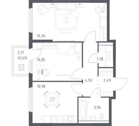 Планировка двухкомнатной(квартира) площадью 51.45 квадратных метров в ЖК “ЖК Пригород Лесное”