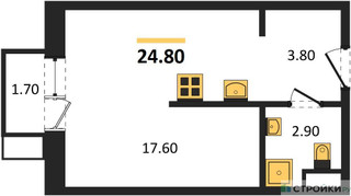 Планировка студии(квартира) площадью 24.8 квадратных метров в “ЖК Foreville (Форевилль)”