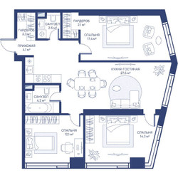 Планировка трехкомнатной(квартира) площадью 86.7 квадратных метров в ЖК “ЖК Свет”