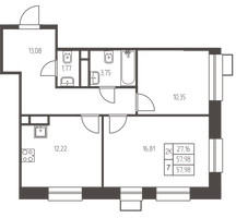 Планировка двухкомнатной(квартира) площадью 58 квадратных метров в “ЖК Новая Ивантеевка”
