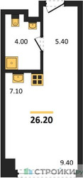 Планировка студии(квартира) площадью 26.2 квадратных метров в “ЖК Very (Вери)”