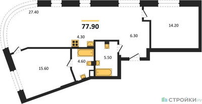 Планировка двухкомнатной(квартира) площадью 82.8 квадратных метров в ЖК “ЖК Родина Переделкино”