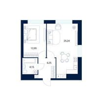 Планировка однокомнатной(апартаменты) площадью 47.7 квадратных метров в “МФК DIUS (Диус)”