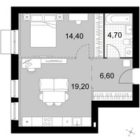 Планировка двухкомнатной(квартира) площадью 44.9 квадратных метров в “Апрелевка Клаб”