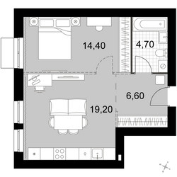 Планировка двухкомнатной(квартира) площадью 44.9 квадратных метров в ЖК “Апрелевка Клаб”