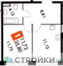 Планировка однокомнатной(апартаменты) площадью 35.8 квадратных метров в “ЖК Движение. Говорово”