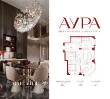 Планировка двухкомнатной(квартира) площадью 76.1 квадратных метров в “ЖК АУРА”