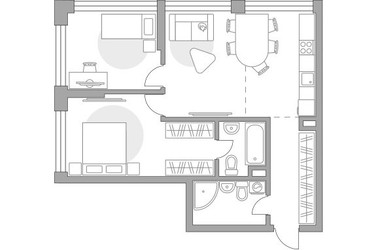 Планировка трехкомнатной(квартира) площадью 65.22 квадратных метров в ЖК “ЖК Мневники от Гранель”