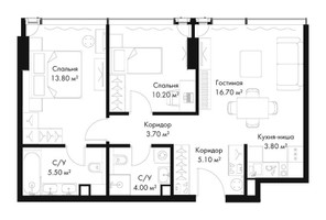 Планировка двухкомнатной(квартира) площадью 62.8 квадратных метров в “ЖК Слава”