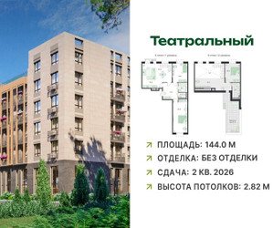 Планировка 4+ комнатной(квартира) площадью 144 квадратных метров в ЖК “ЖК Театральный”