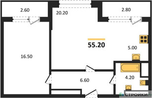 Планировка однокомнатной(квартира) площадью 55.2 квадратных метров в “Квартал Филатов луг”