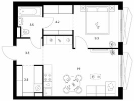 Планировка однокомнатной(квартира) площадью 42.9 квадратных метров в “Нарвин”