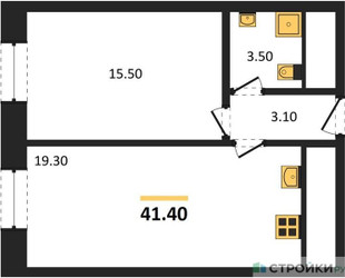 Планировка однокомнатной(квартира) площадью 41.4 квадратных метров в ЖК “ЖК ЗИЛАРТ”