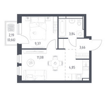 Планировка однокомнатной(квартира) площадью 33.46 квадратных метров в “ЖК Новое Видное”