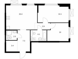 Планировка двухкомнатной(квартира) площадью 64.7 квадратных метров в “ЖК Ильинские луга”