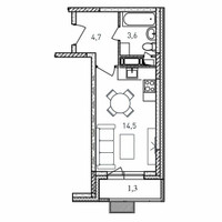Планировка студии(квартира) площадью 24.1 квадратных метров в “ЖК Квартал Светлый”