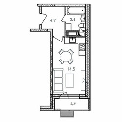 Планировка студии(квартира) площадью 24.1 квадратных метров в ЖК “ЖК Квартал Светлый”