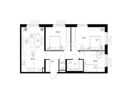 Планировка трехкомнатной(квартира) площадью 78.4 квадратных метров в “ЖК Люблинский парк”