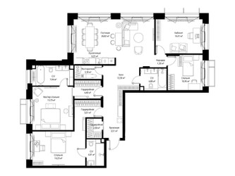 Планировка 4+ комнатной(квартира) площадью 139.98 квадратных метров в ЖК “Архитектурный проект Мыс”