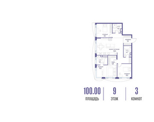 Планировка трехкомнатной(квартира) площадью 100.02 квадратных метров в ЖК “ЖК Остров”