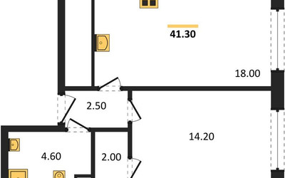Планировка однокомнатной(квартира) площадью 41.3 квадратных метров в ЖК “ЖК Обручева 30”