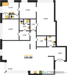 Планировка двухкомнатной(квартира) площадью 143.8 квадратных метров в ЖК “ЖК Nicole (Николь)”