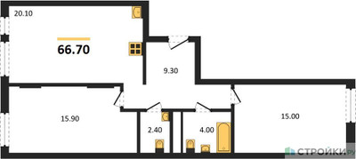 Планировка двухкомнатной(квартира) площадью 66.7 квадратных метров в ЖК “ЖК Переделкино Ближнее”