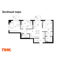 Планировка трехкомнатной(квартира) площадью 67.3 квадратных метров в “ЖК Зеленый парк”