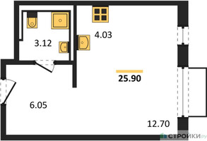 Планировка студии(квартира) площадью 25.9 квадратных метров в “ЖК Мытищи Парк”