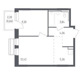 Планировка однокомнатной(квартира) площадью 35.54 квадратных метров в ЖК “ЖК Рублевский Квартал”