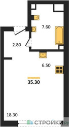 Планировка студии(квартира) площадью 35.3 квадратных метров в ЖК “ЖК СТОУН Грэйн”