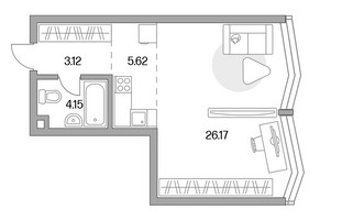 Планировка студии(квартира) площадью 40.58 квадратных метров в “ЖК MYPRIORITY Mnevniki (Май Приорити Мневники)”
