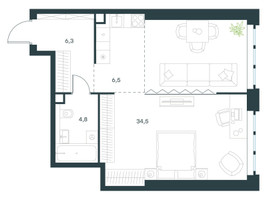 Планировка однокомнатной(квартира) площадью 52.1 квадратных метров в “ЖК Левел Южнопортовая”