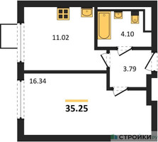 Планировка однокомнатной(квартира) площадью 35.25 квадратных метров в “ЖК Горки Парк”