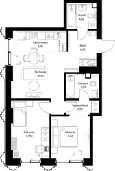 Планировка двухкомнатной(квартира) площадью 64 квадратных метров в ЖК “ЖК СЕТ”