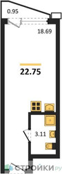 Планировка студии(квартира) площадью 22.75 квадратных метров в ЖК “ЖК Аметист”