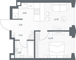 Планировка однокомнатной(квартира) площадью 41.02 квадратных метров в “ЖК TATE (Тэйт)”