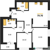 Планировка трехкомнатной(квартира) площадью 79.7 квадратных метров в “ЖК Первый квартал”