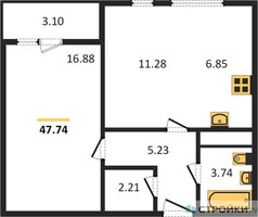 Планировка однокомнатной(квартира) площадью 47.8 квадратных метров в “ЖК Одинград. Квартал Семейный”